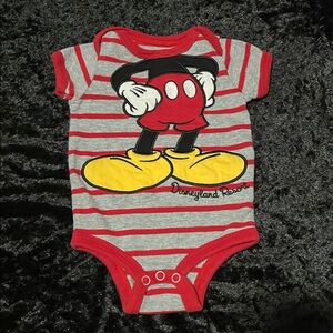 Disney Mickey Mouse Red and Gray Striped Bodysuit
